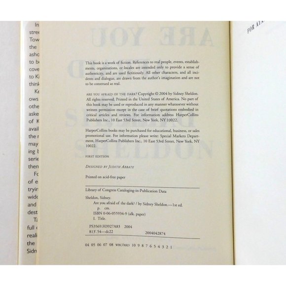 Are You Afraid of the Dark by Sidney Sheldon 1st Edition 2004 Hardcover Jacket - Picture 6 of 6